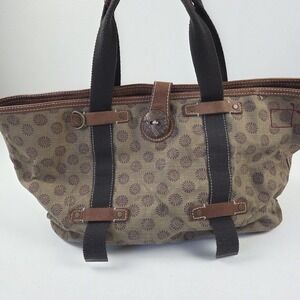 VTG Y2k GAP Tote Bag Womens Large Brown Floral Canvas Leather Snap Top Purse